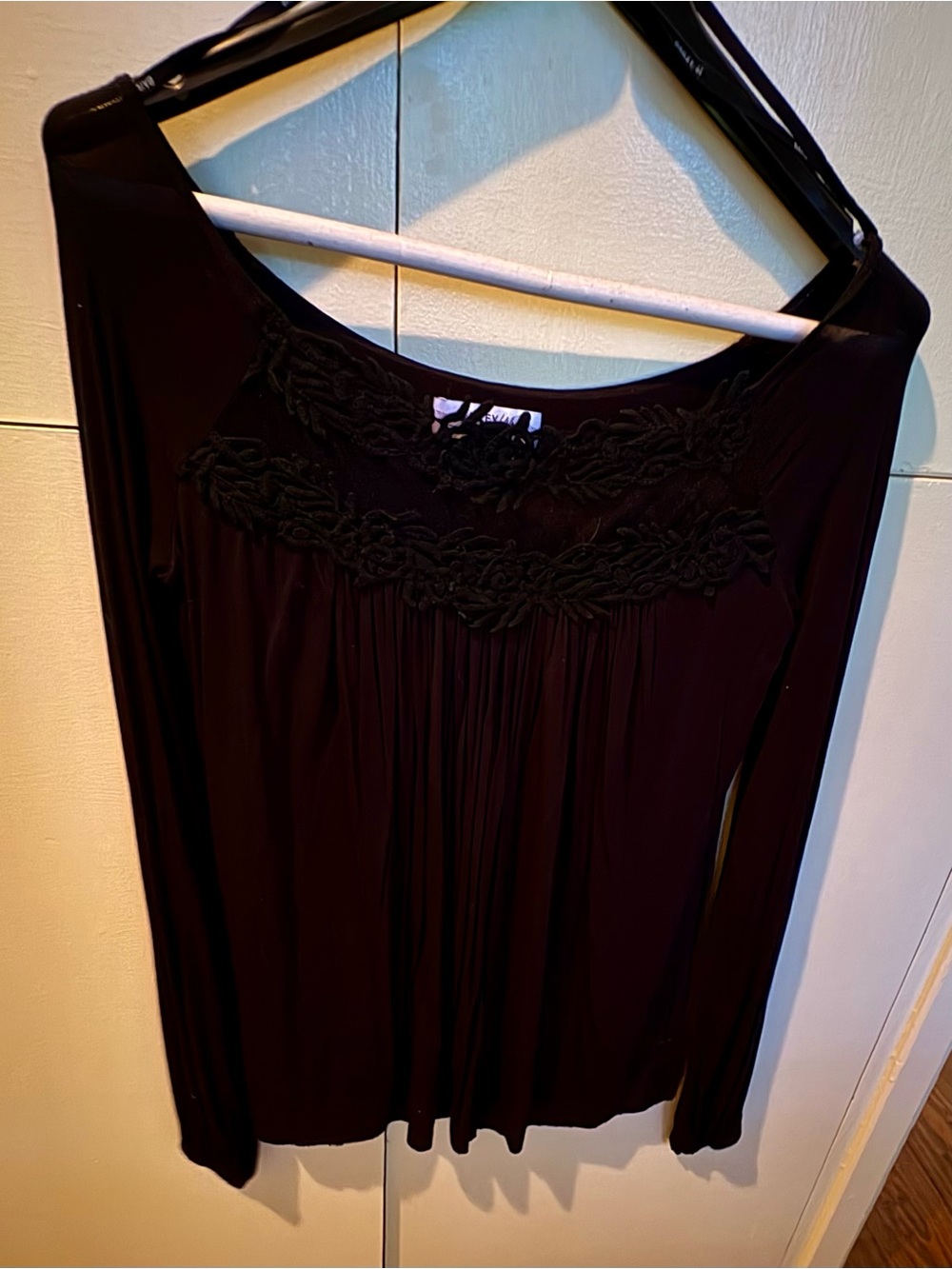 Bailey 44 Black Long-Sleeve Embroidered Yoke Blouse